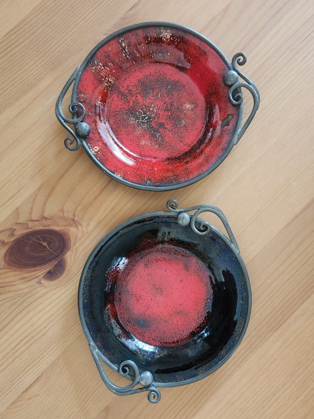 Vintage Art Nouveau Nekrassoff Enamel Copper Dishes